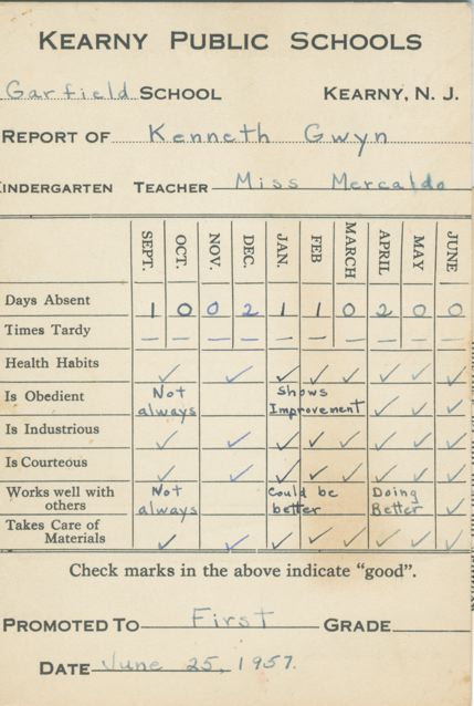 1957 Ken Gwyn Report Card